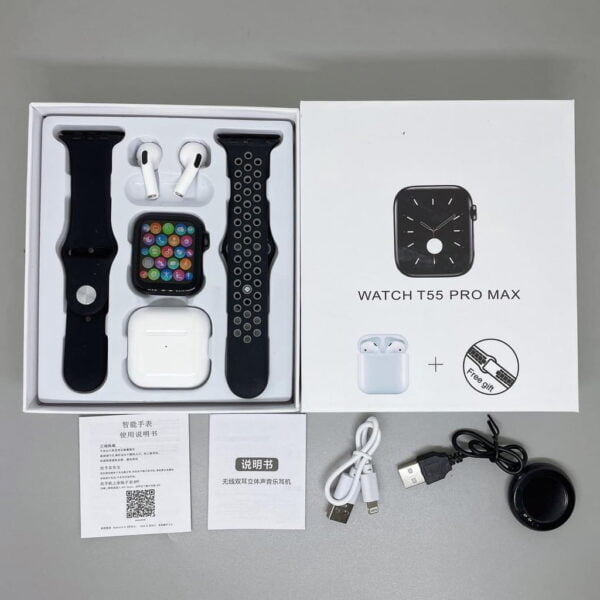 Smart Watch T55 PRO Max Noire + Ecouteurs Sans fil