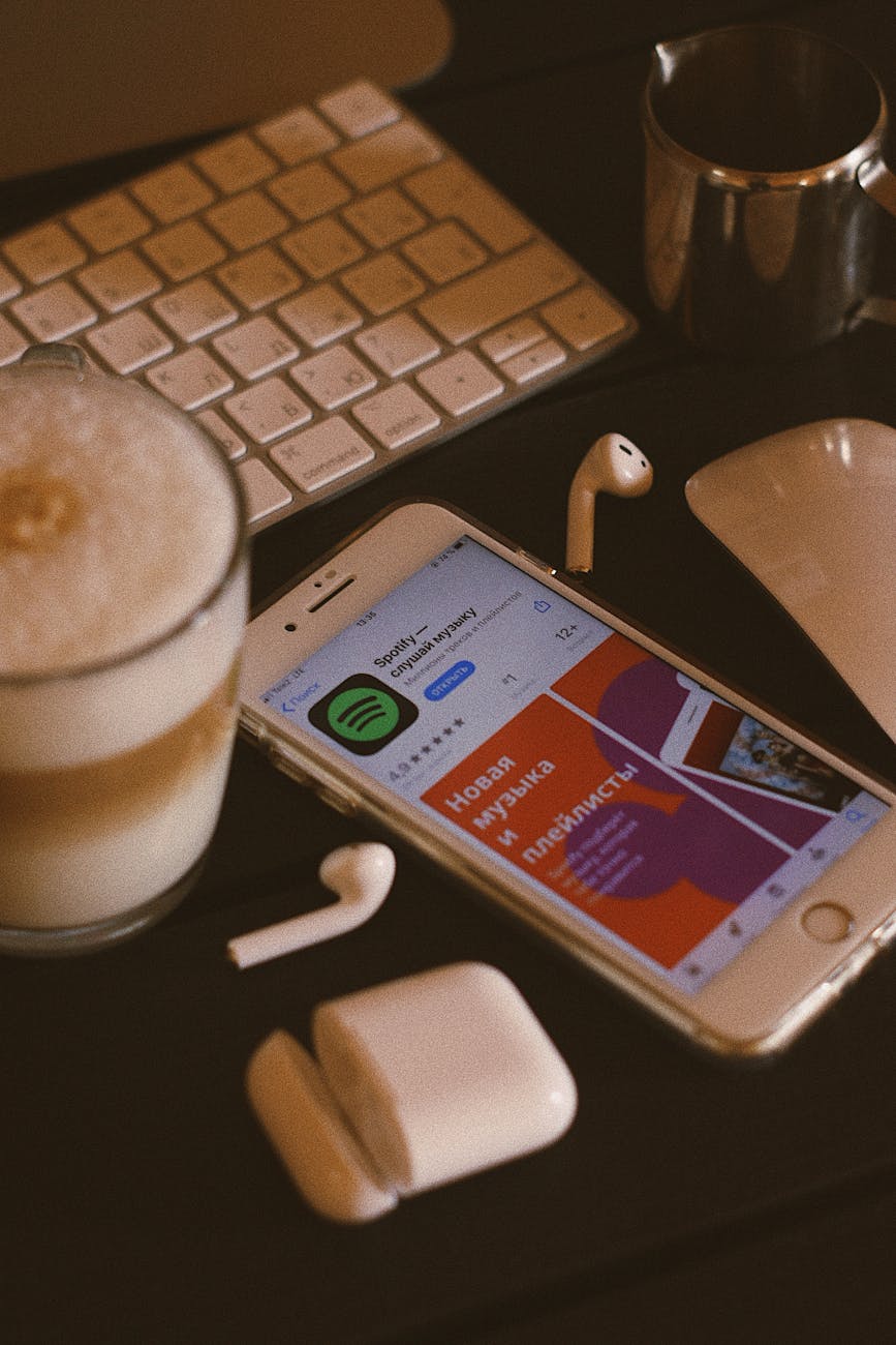 gadgets and coffee on the table