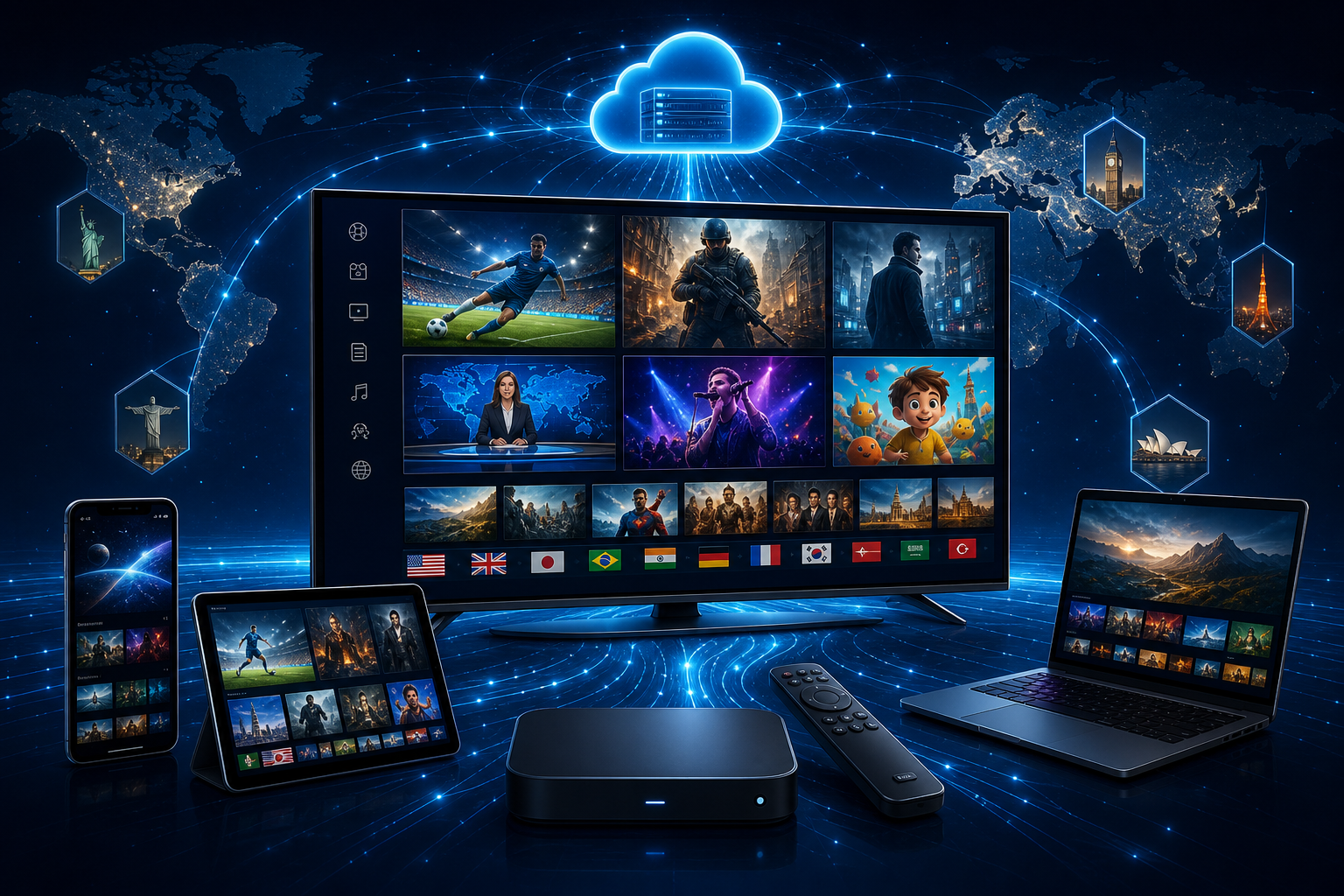 Plateforme de streaming multimédia sur plusieurs appareils, avec contenus internationaux et cloud centralisé
