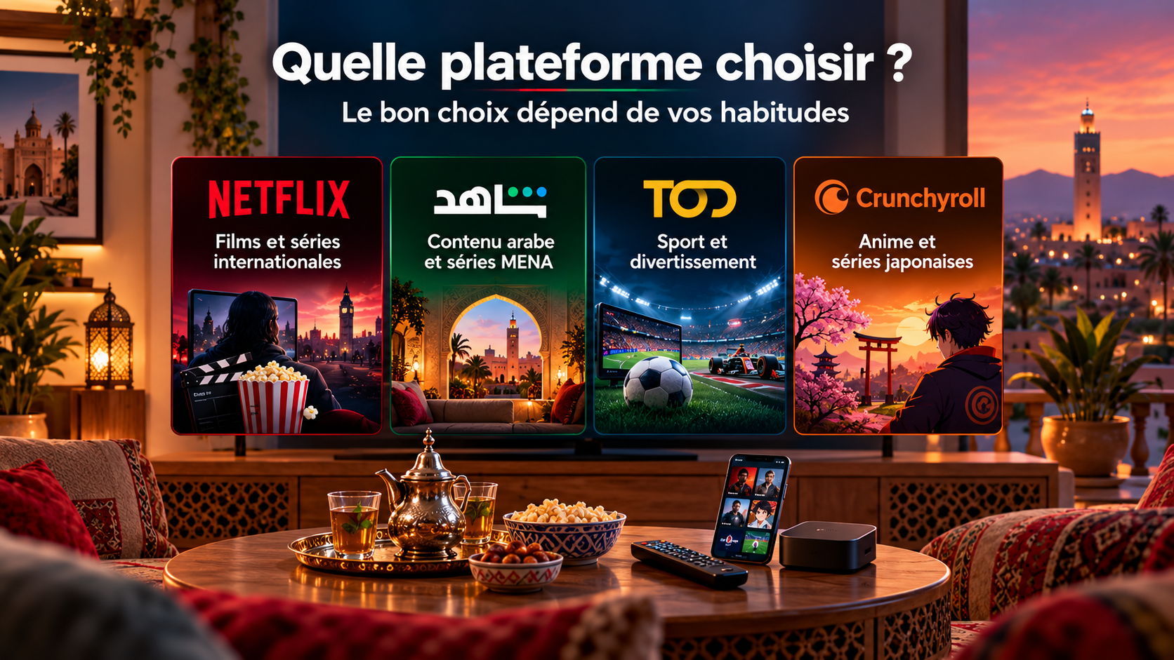 Quelle plateforme de streaming choisir au Maroc : Netflix, Shahid, TOD ou Crunchyroll