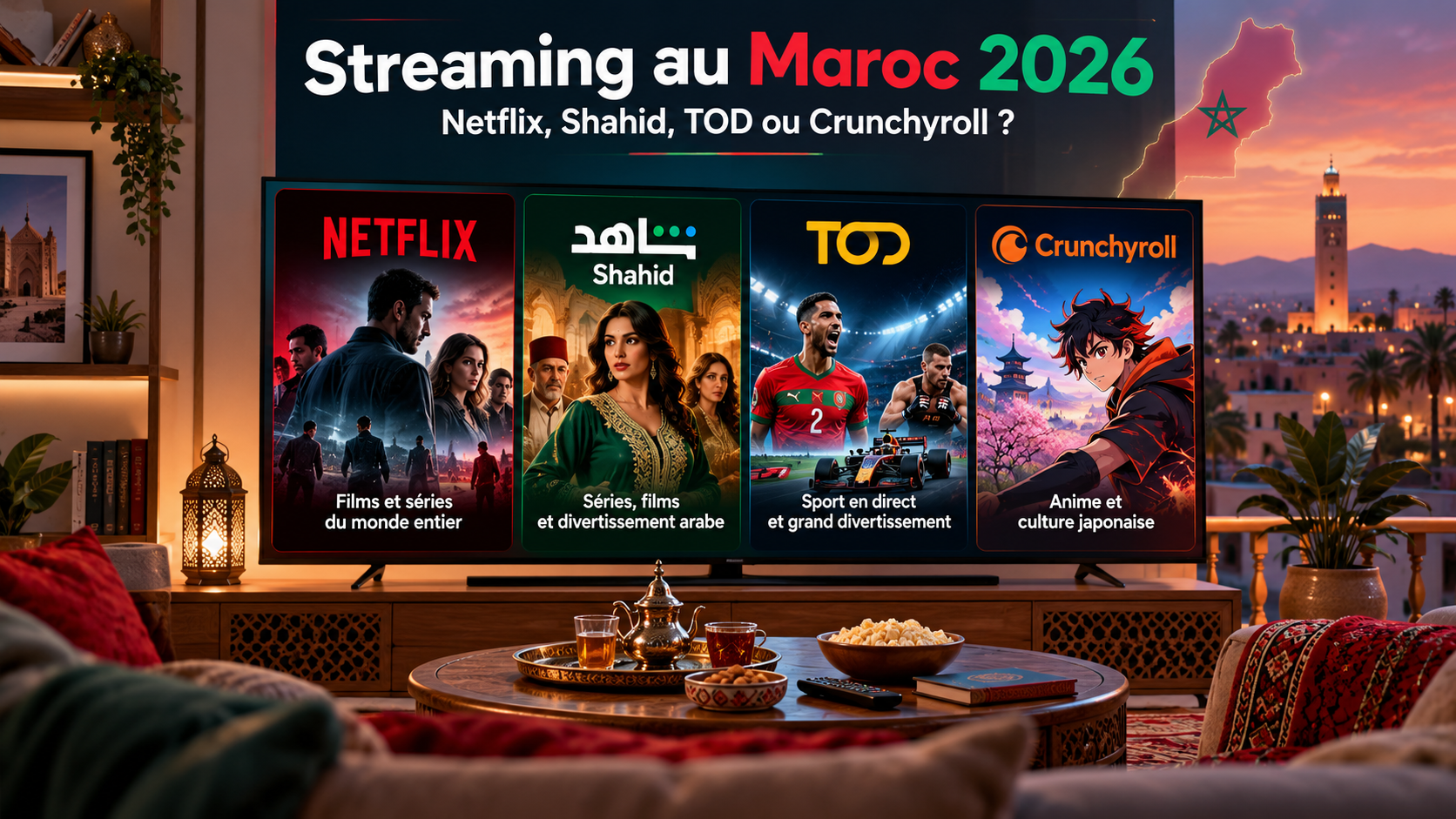 Streaming au Maroc 2026 : comparatif Netflix, Shahid, TOD et Crunchyroll